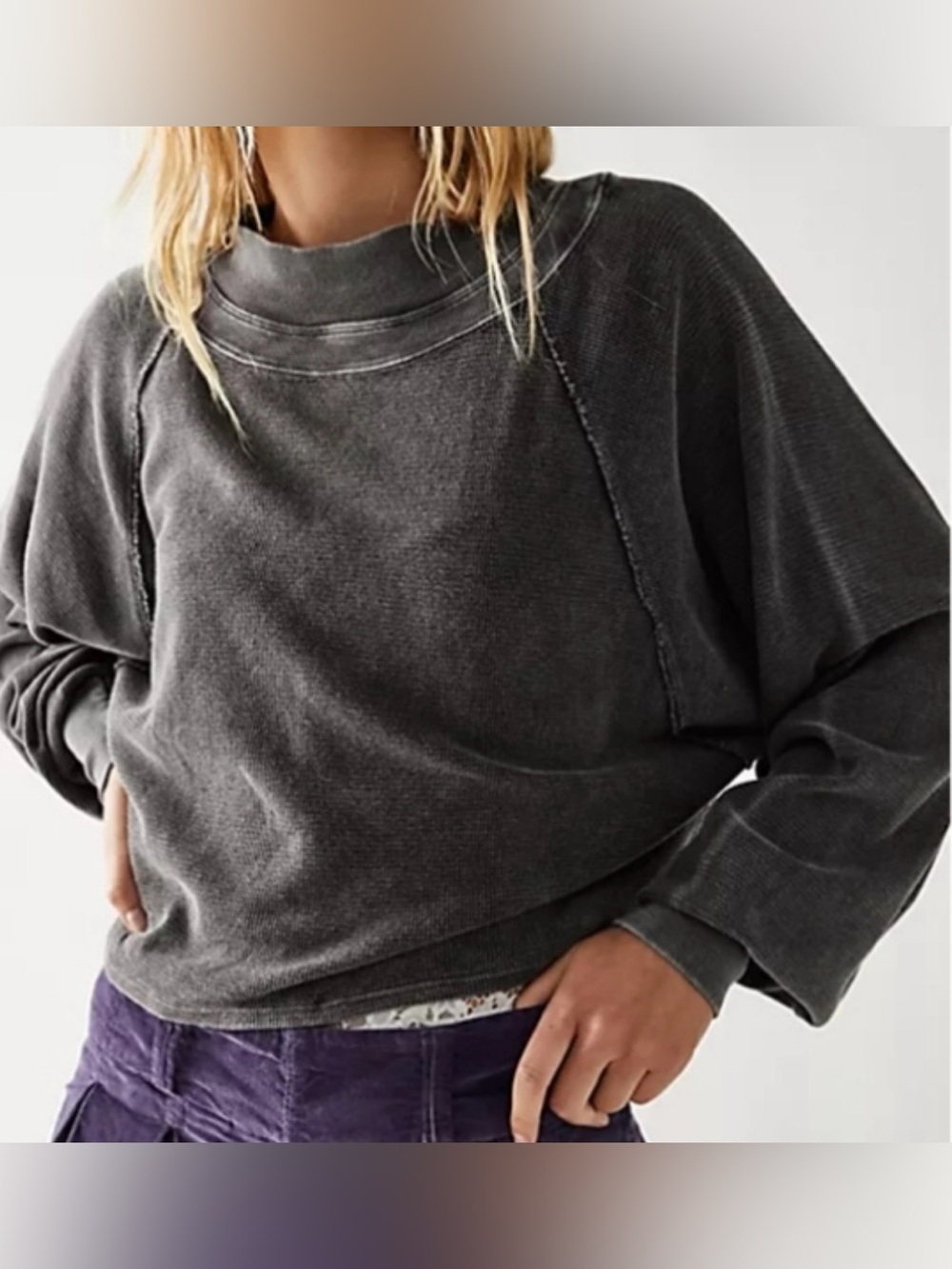 We the Free Women’s Fun Times Gray Thermal Cropped Top 100% Cotton Small
